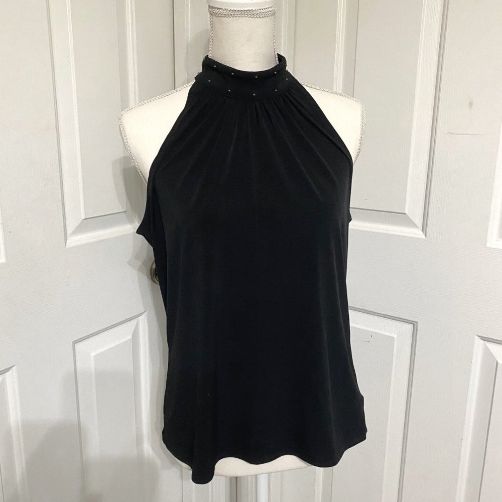 L Michael Kors Black Sleeveless Top w/Embellished Neckline